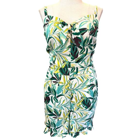 Torrid 5 (5X 28) Green Tropical Palm Tie Front Challis One Piece Shorts Romper - Picture 4 of 4